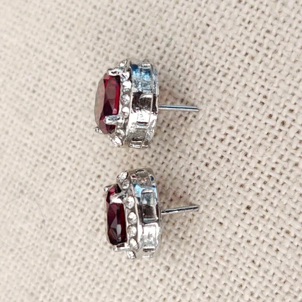 Faux ruby and diamond stud earrings - Picture 7 of 9